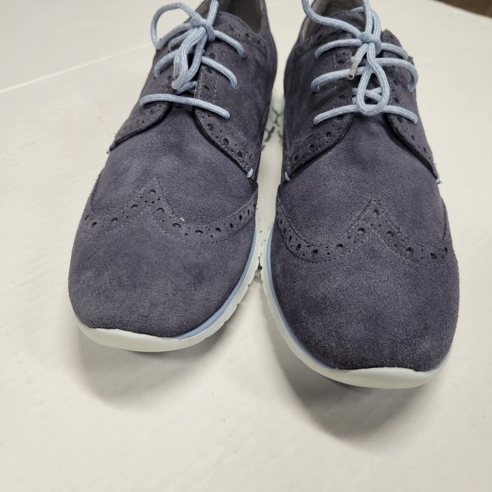 Cole Haan ZeroGrand WingTip Oxfords Women’s Size 10.5 Navy Blue Suede Lace Up - Picture 3 of 8
